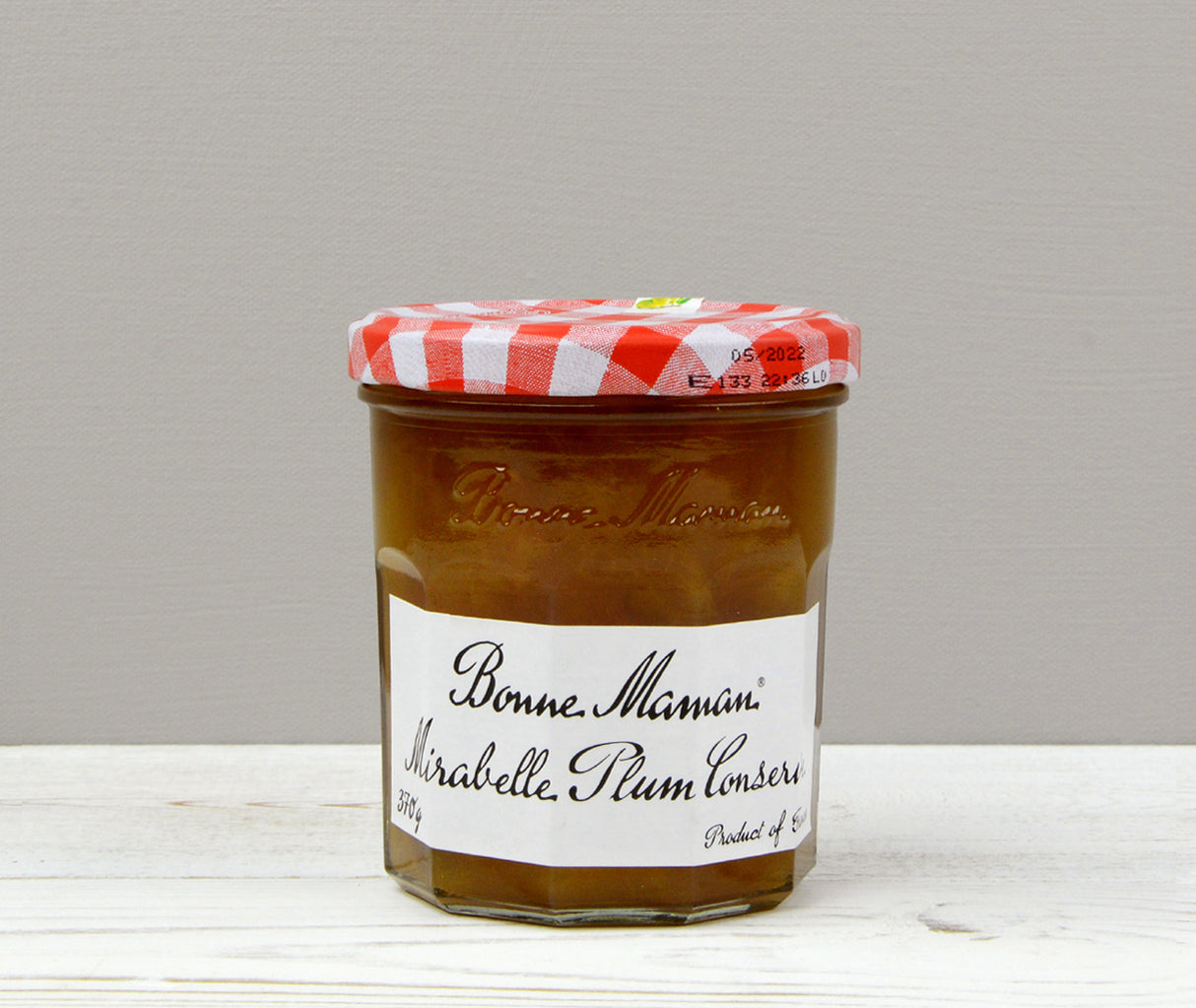 Bonne Maman Mirabelle Plum Jam in a jar with a red and white lid perfect for your Home Fruit Box