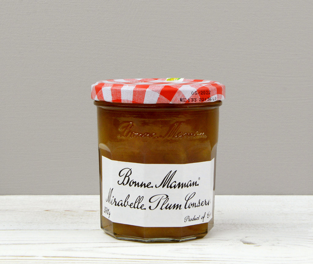 Bonne Maman Mirabelle Plum Jam in a jar with a red and white lid  perfect for your Home Fruit Box