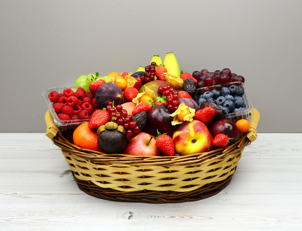 Office Fruit Luxury Gift Basket including blueberries, raspberries. blackberries and other juicy soft fruit