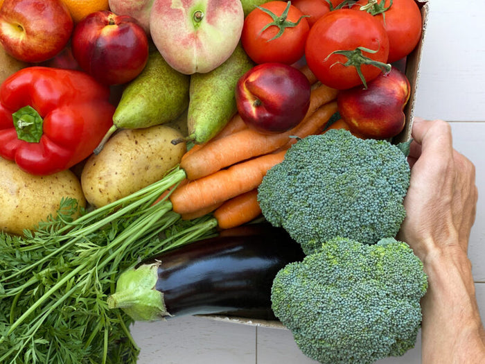One box of locally sourced Fruit and Vegetables ready for Next Day Delivery