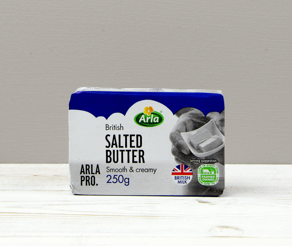 Arla British 250g of salted butter in blue and white packaging