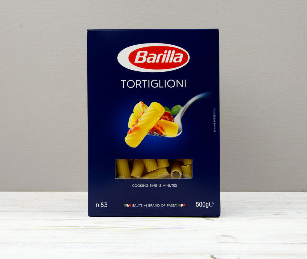 Barilla Tortiglioni pasta in a blue box 500g for Home and Office Delivery