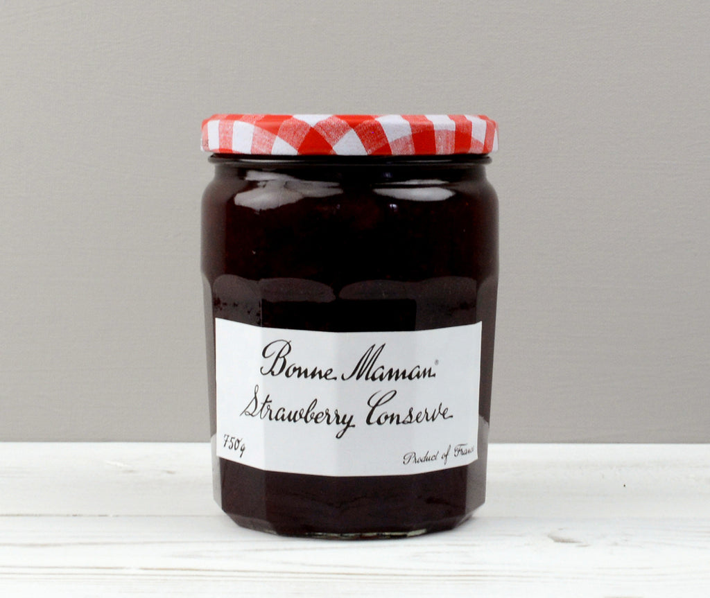 Bonne Maman Strawberry Jam in a jar with a red and white lid  perfect for your Home Fruit Box