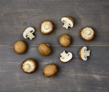 A handful of sliced Chestnut Mushrooms locally sourced and ready for Home Delivery