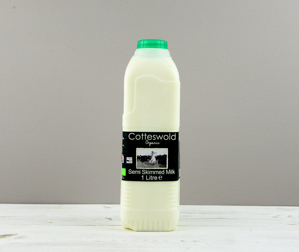 Cotteswold 1 litre of Semi Skimmed milk carton with a green cap ready for Home Delivery
