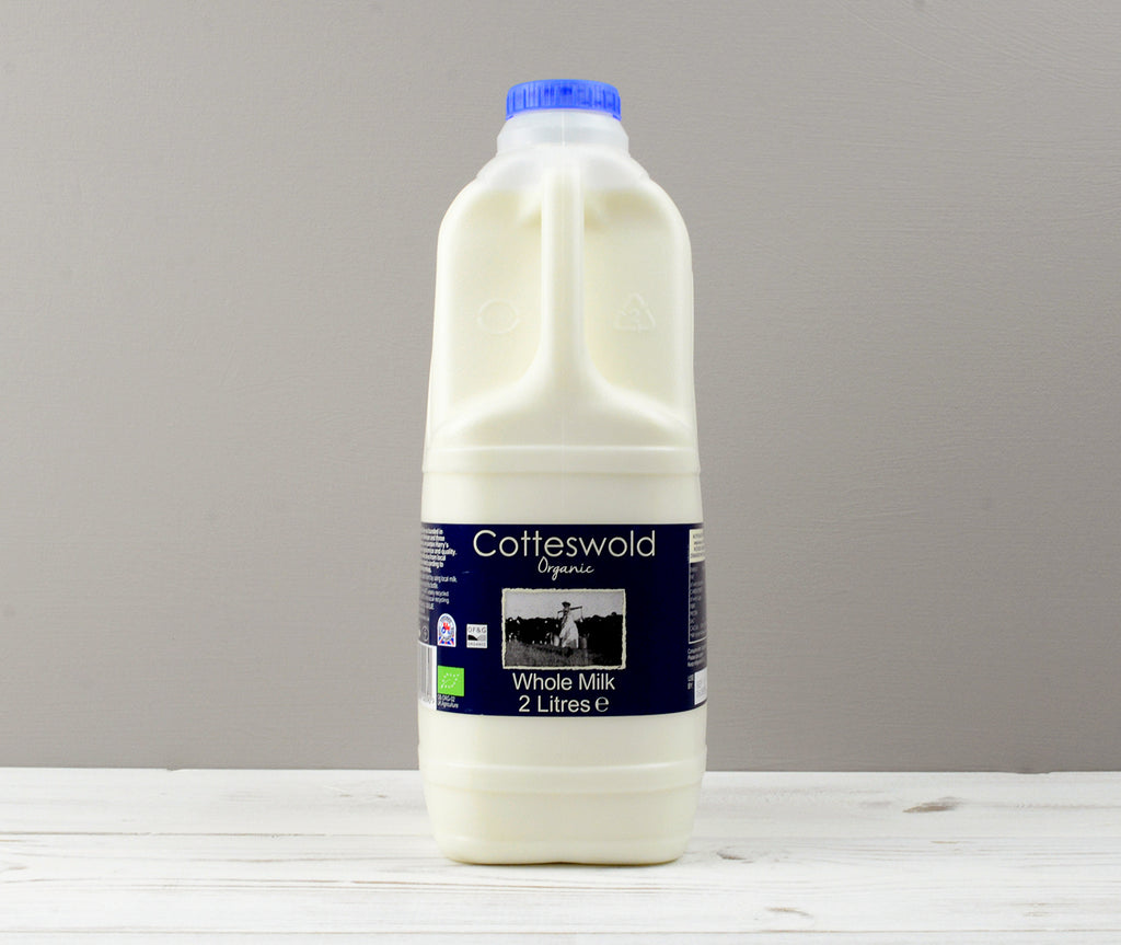 Cotteswold 2 litres of whole milk carton with a blue cap ready for Home Delivery