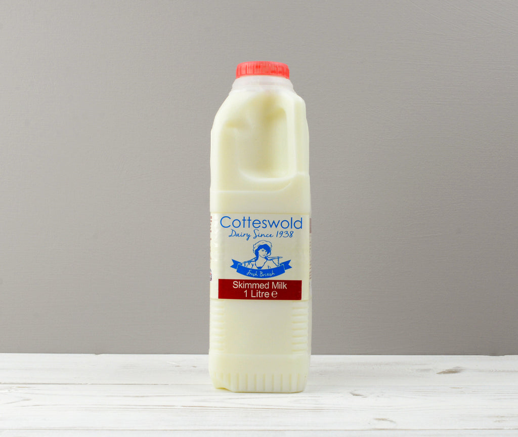 Cotteswold 1 litre of Skimmed milk carton with red cap ready for Home Delivery